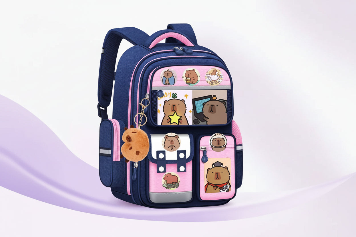 Zaino personalizzato JUPPE in velluto a coste con toppe di animali, con nome personalizzabile, ideale per la scuola. Disponibile in 6 colori e nelle taglie Media e Piccola, adatto a bambini da 1 a 6 anni o da 3 a 15 anni.